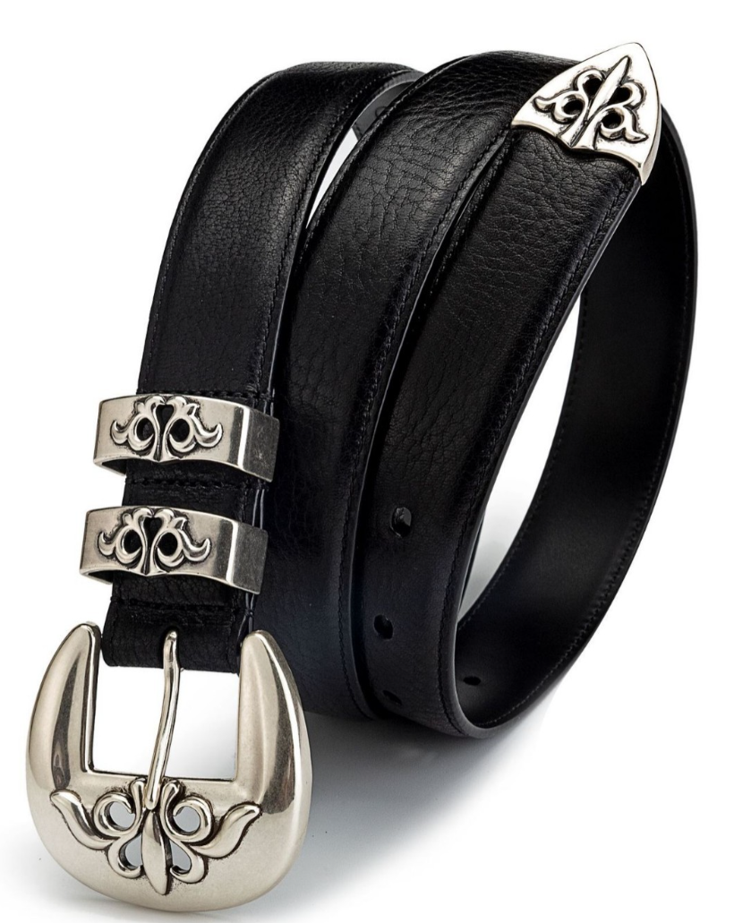 Chrome Hearts silver-plated hardware with vine-patterned buckle, genuine leather belt