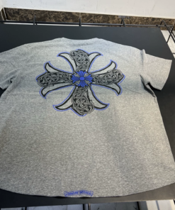 Alternative view of Chrome Hearts grey and blue horseshoe vine cross flower V-neck short-sleeved shirt