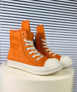 Rick Owens orange horsehair high-top boots