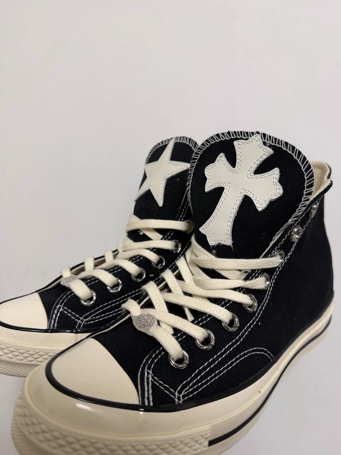 Chrome Hearts white star and cross leather pattern paired with Converse - Image 4