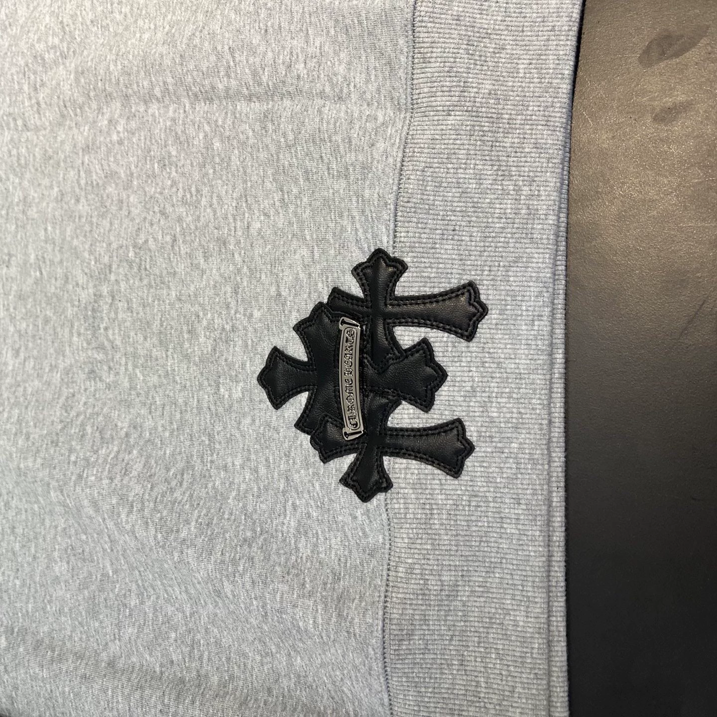 Chrome Hearts Grey Leather Cross Hooded Sweatshirt - Image 6