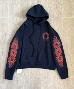 Chrome Hearts navy blue horseshoe flower sleeve sweatshirt/hoodie