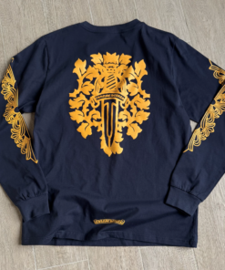 Chrome Hearts Back Vine Sword Navy Blue Long-Sleeved T-Shirt