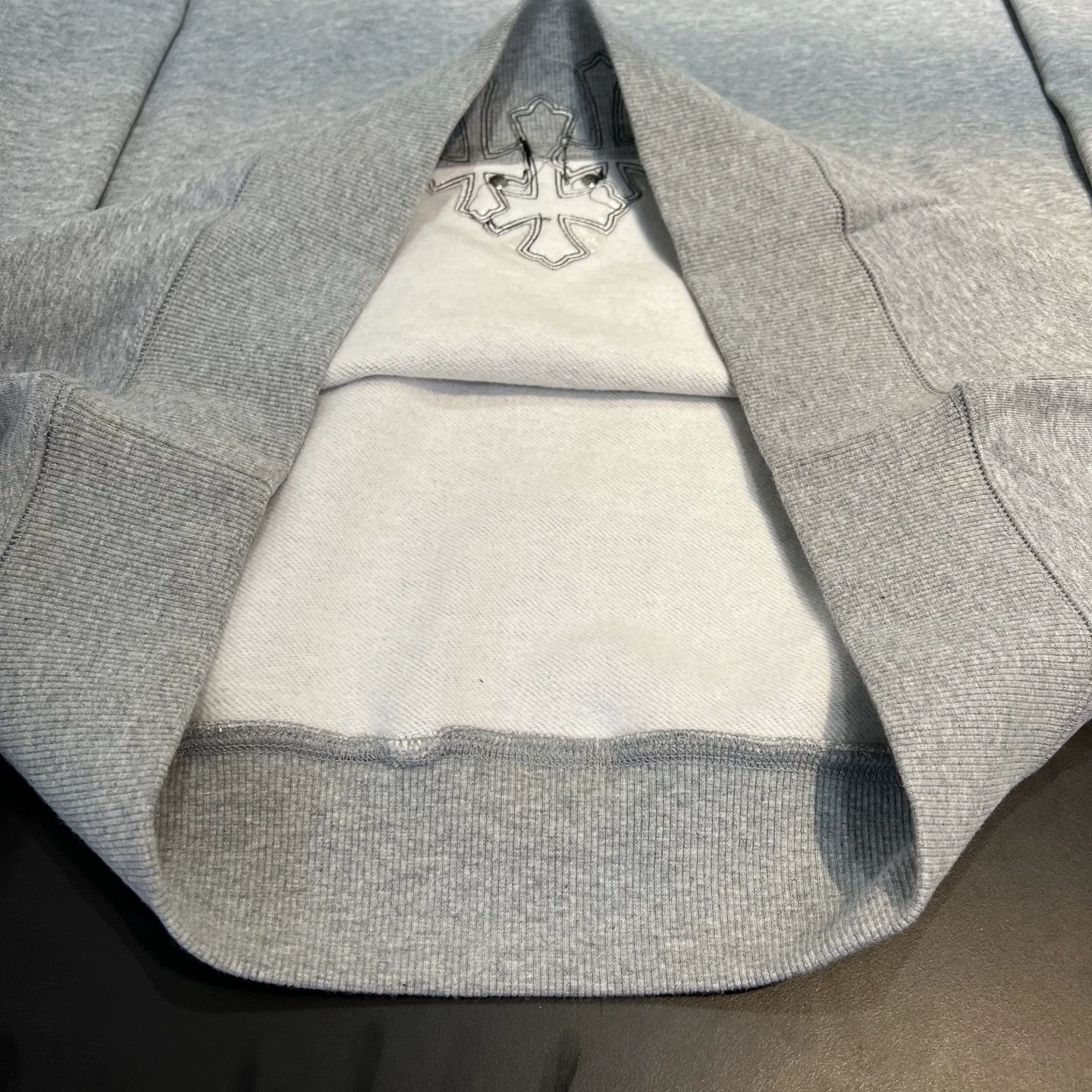 Chrome Hearts Grey Leather Cross Hooded Sweatshirt - Image 5