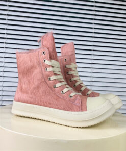 Rick Owens pink pony hair high-top boots