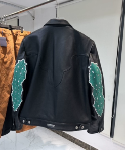 Chrome Hearts green leather jacket with leather arm protectors