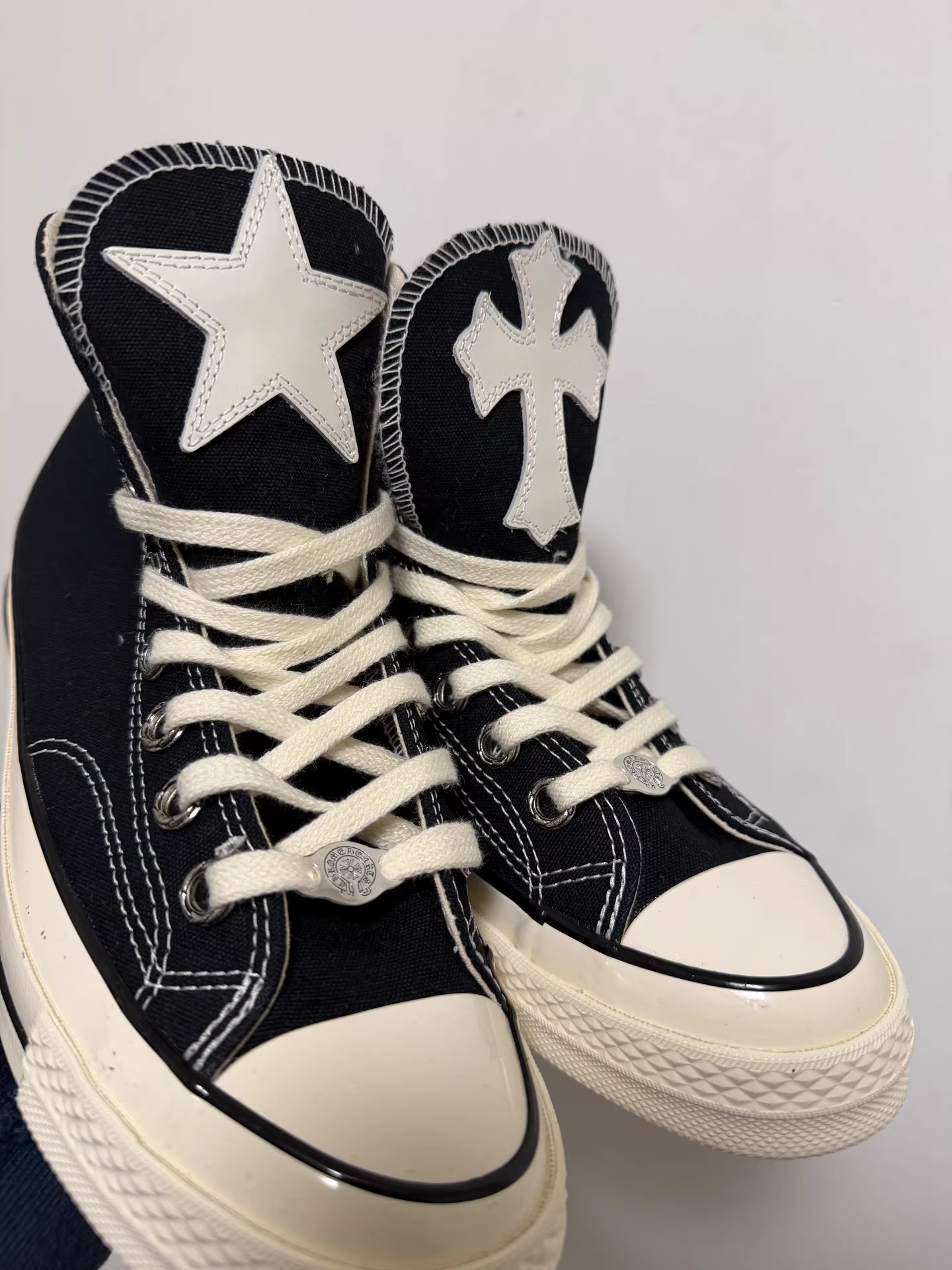 Chrome Hearts white star and cross leather pattern paired with Converse - Image 7