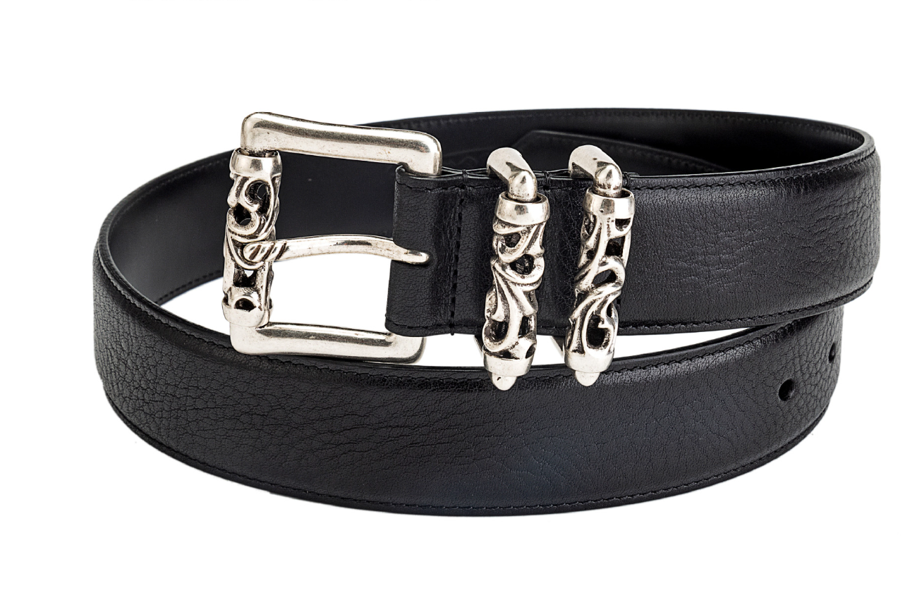 Chrome Hearts genuine leather belt with silver-plated hardware