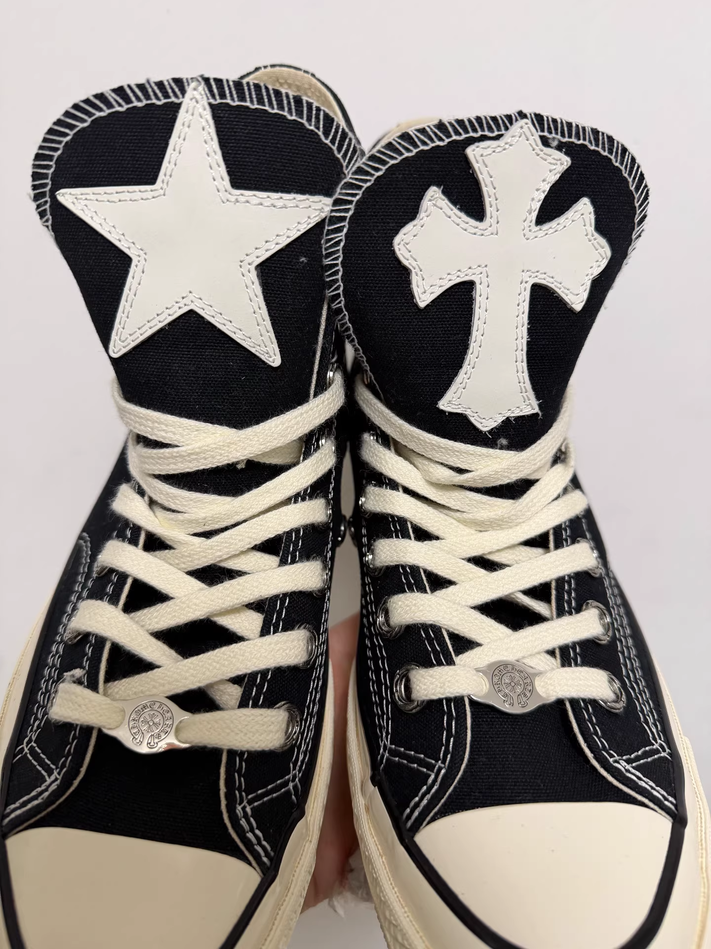 Chrome Hearts white star and cross leather pattern paired with Converse - Image 2