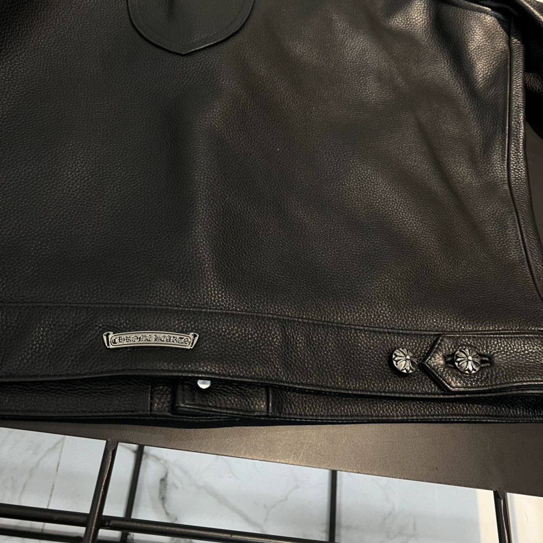 Chrome Hearts green leather jacket with leather arm protectors - Image 8
