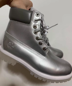 Timberland patent leather silver boots