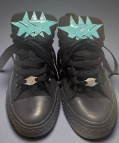 Alternative view of Black Converse shoes with blue star pattern