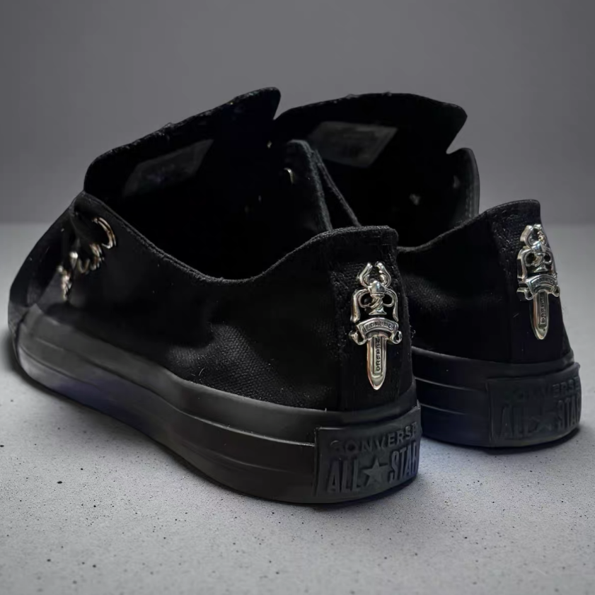Black Converse shoes with blue star pattern - Image 3