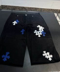 Alternative view of Chrome Hearts blue and white cross patchwork leather cargo jeans
