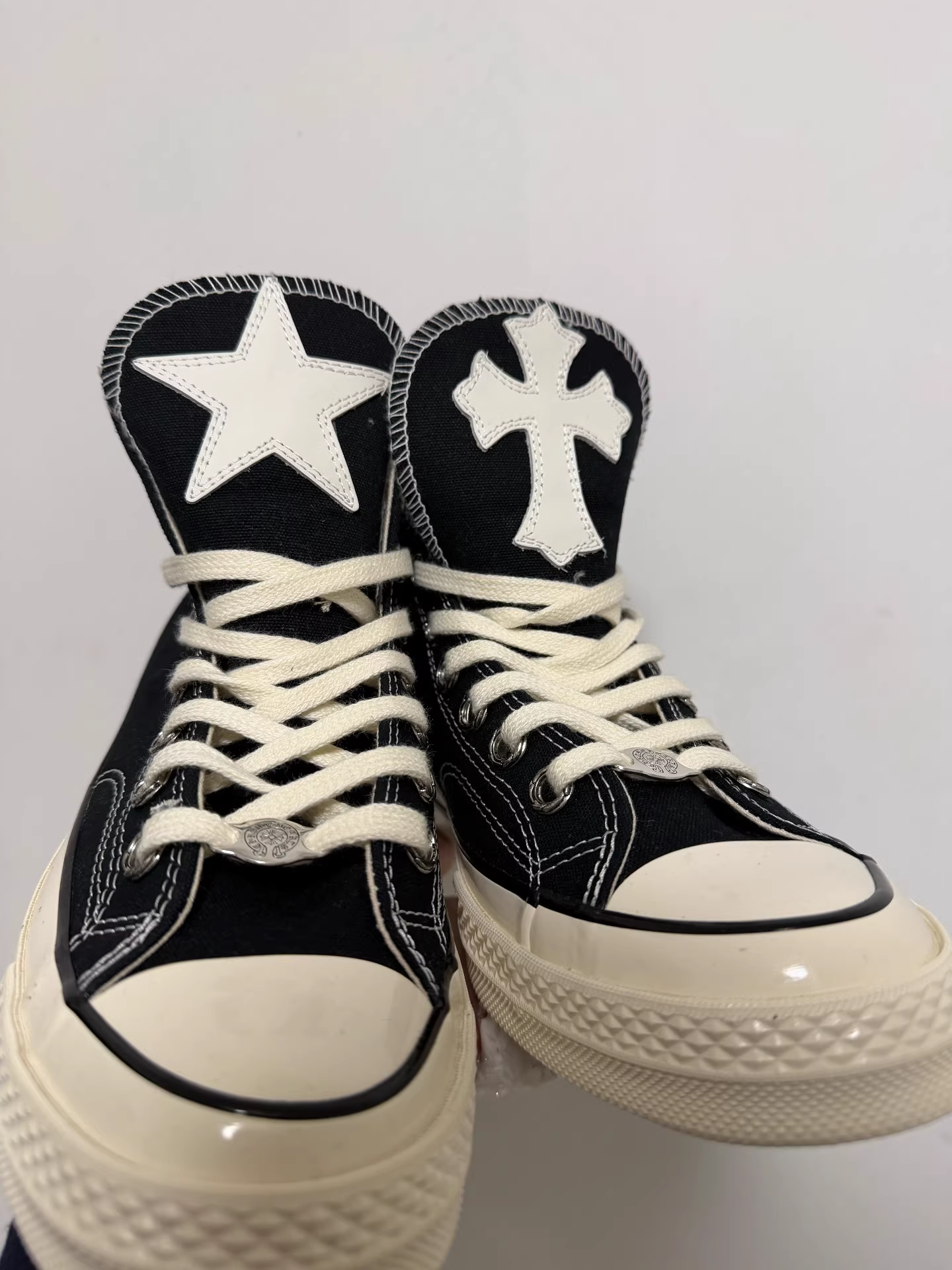 Chrome Hearts white star and cross leather pattern paired with Converse - Image 6