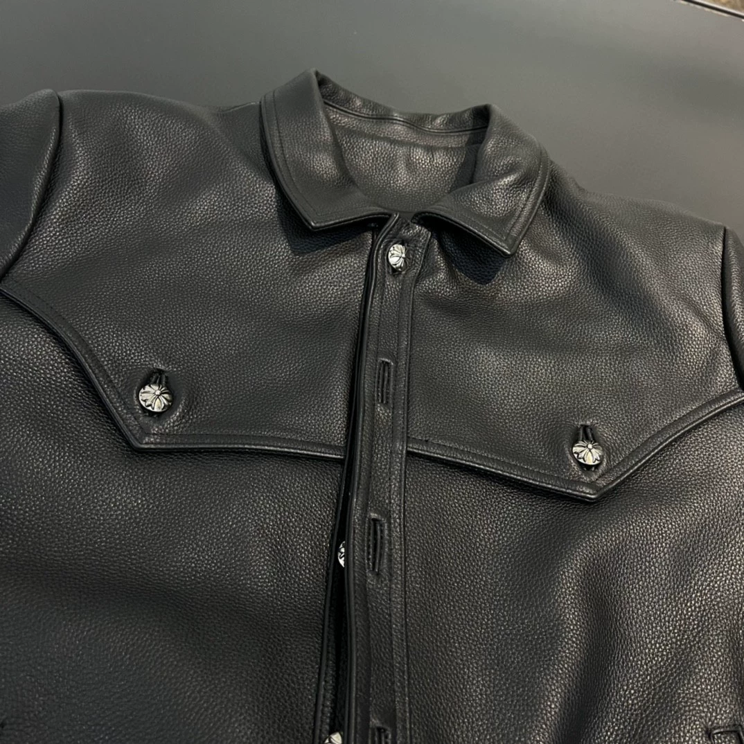 Chrome Hearts green leather jacket with leather arm protectors - Image 5