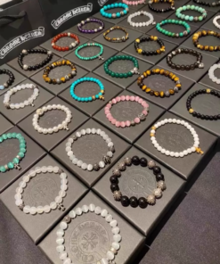 Chrome Hearts Ch 10MM Silver Bead Series Mineral Crystal Bracelet Collection