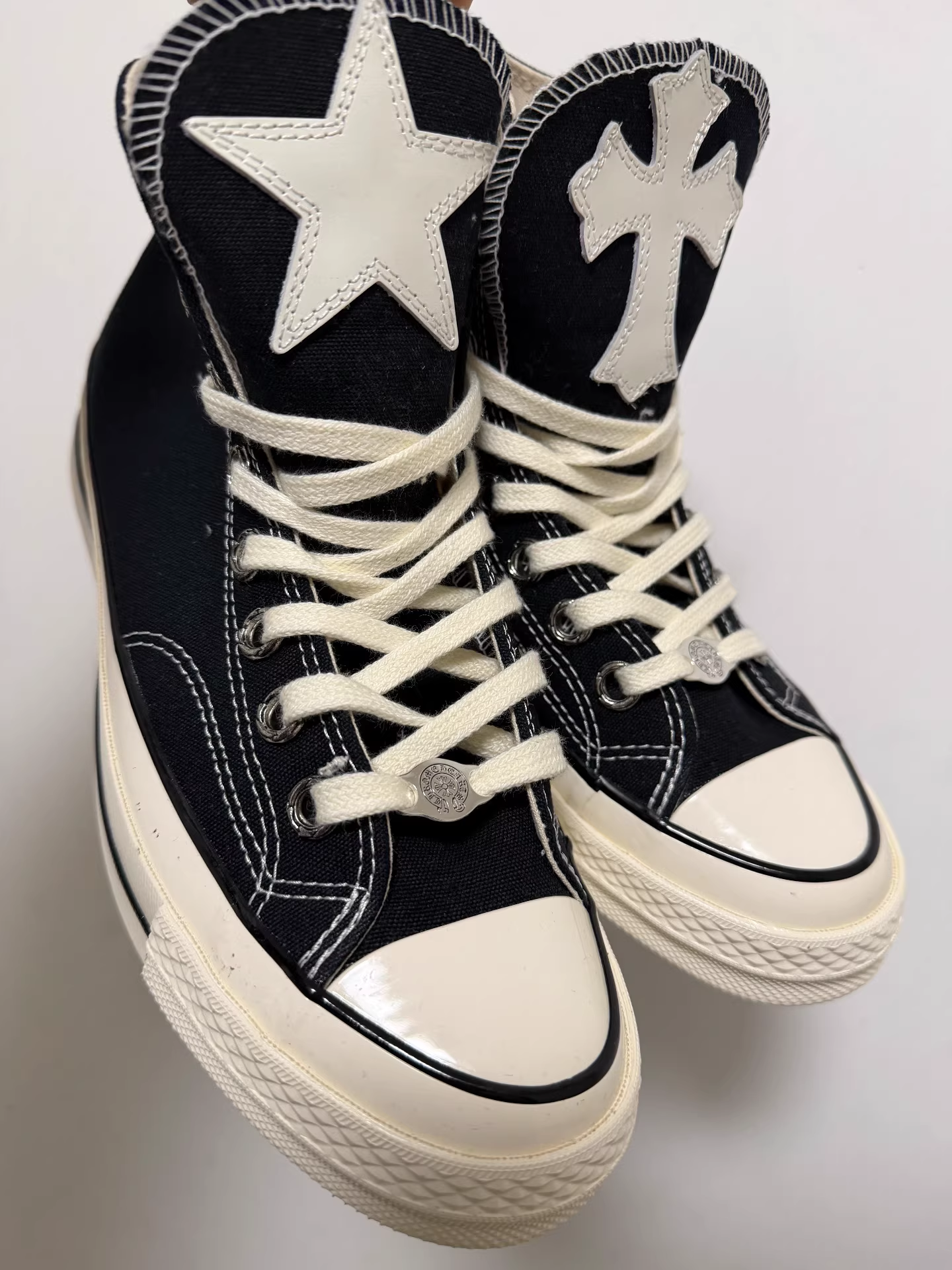 Chrome Hearts white star and cross leather pattern paired with Converse - Image 5