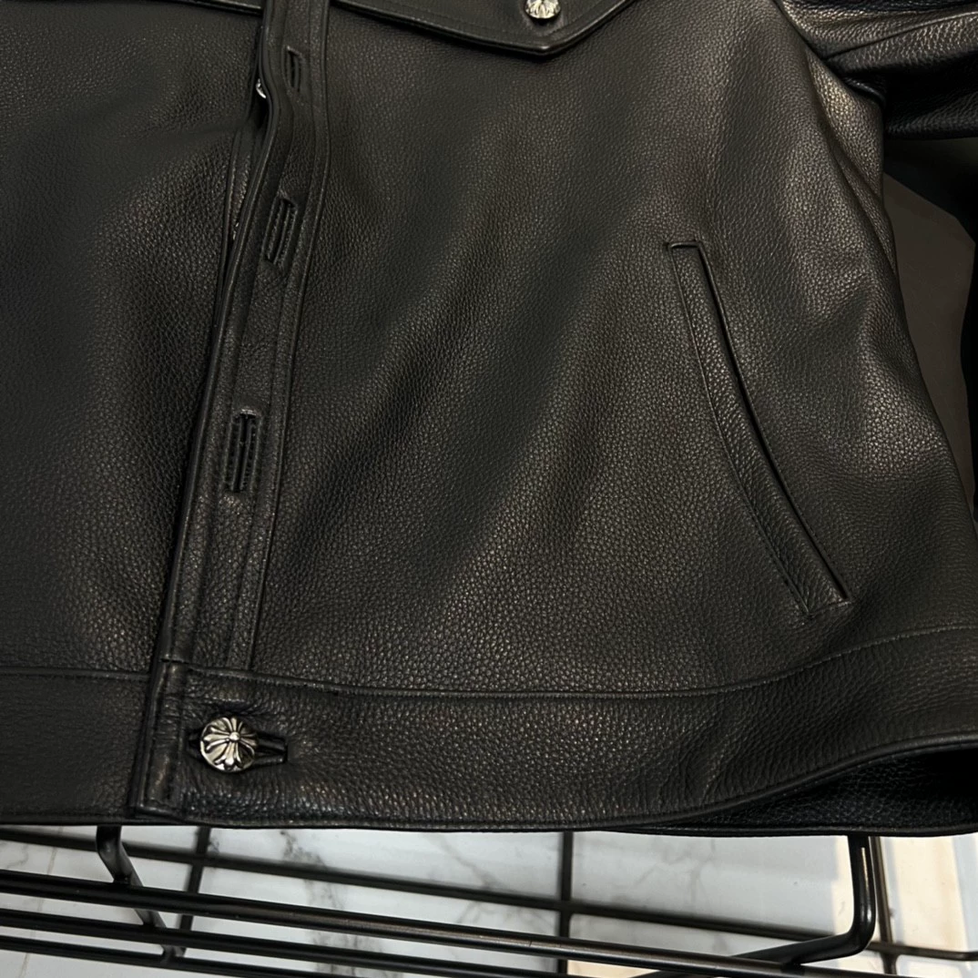 Chrome Hearts green leather jacket with leather arm protectors - Image 4