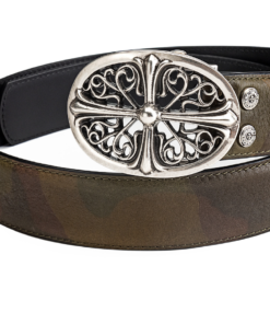 Alternative view of Chrome Hearts belt with silver-plated hardware and genuine leather, available in 6 colors