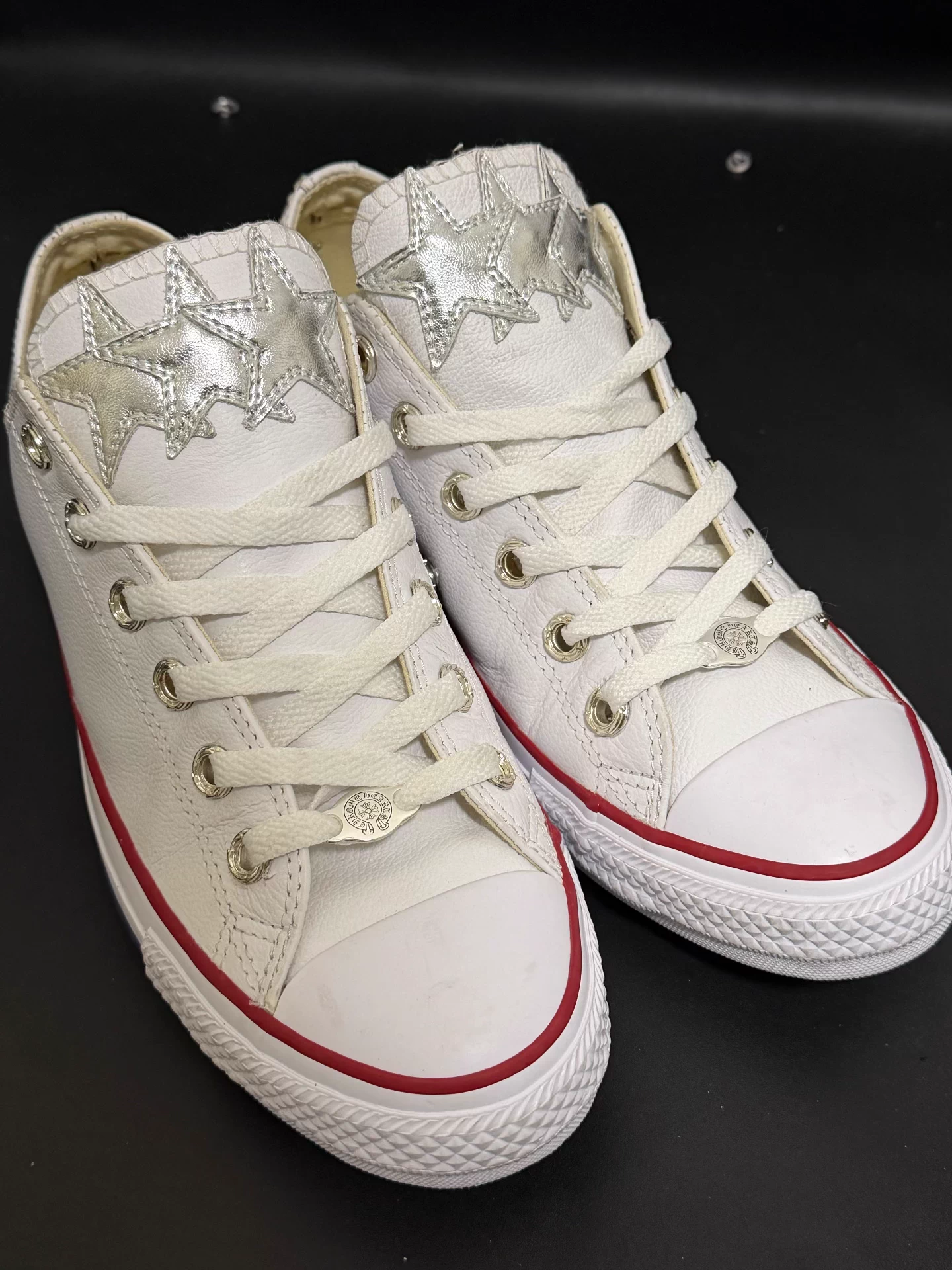 Chrome Hearts white patent leather Converse with cross