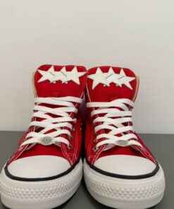 Alternative view of Red Converse sneakers with white star pattern