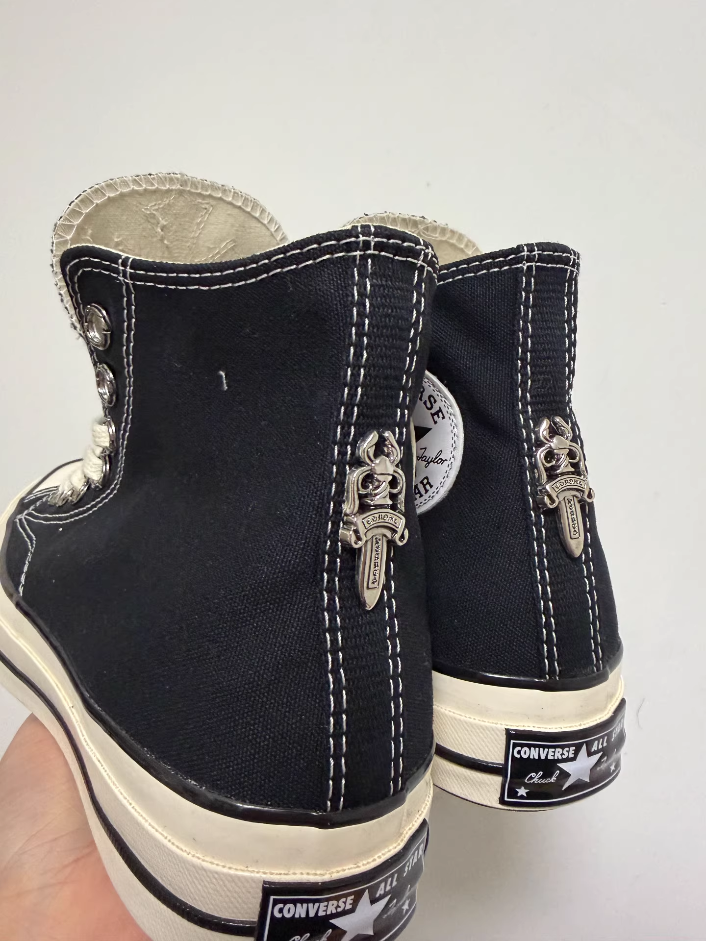 Chrome Hearts white star and cross leather pattern paired with Converse - Image 3