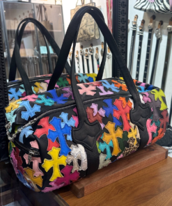 Chrome Hearts + Black with colorful patchwork travel bag/gym bag + 50cm (also available in 40cm and 70cm) 925 silver + all hand-stitched