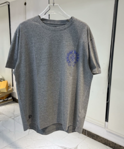 Chrome Hearts grey and blue horseshoe vine cross flower V-neck short-sleeved shirt
