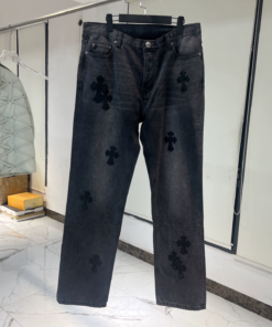 Chrome Hearts patchwork leather cross jeans