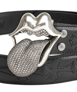 Chrome Hearts diamond-encrusted tongue-shaped belt with silver-plated hardware and genuine leather; 10 styles to choose from