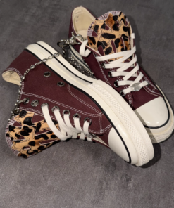 Alternative view of Chrome Hearts burgundy Converse with leopard print