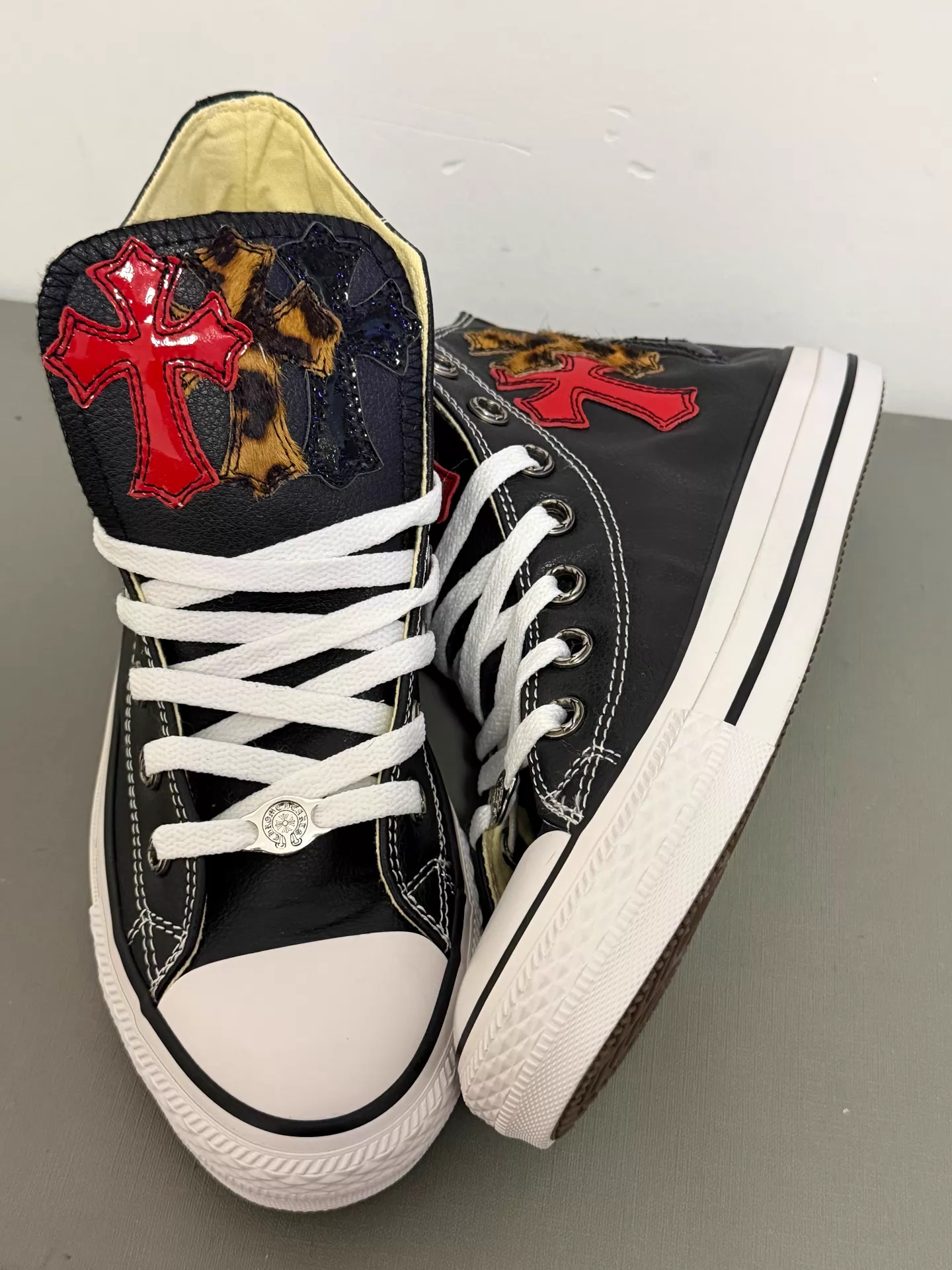 Chrome Hearts Converse remake custom leopard print black and red patent leather Converse - Image 3