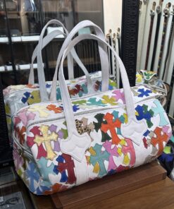 Chromehearts White Leather Duffle Bag Travel Bag Handbag