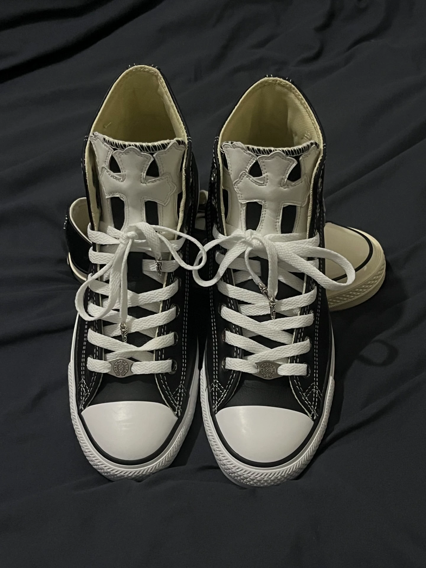 Chrome Hearts Converse All Star Black Canvas Lipstick Leather Converse - Image 3