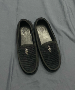 Chrome Hearts Black Corduroy Sword Slip-on Loafers