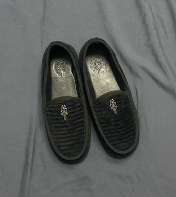Chrome Hearts Black Corduroy Sword Slip-on Loafers