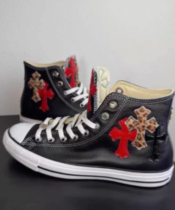 Chrome Hearts Converse remake custom leopard print black and red patent leather Converse