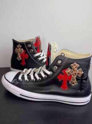 Chrome Hearts Converse remake custom leopard print black and red patent leather Converse
