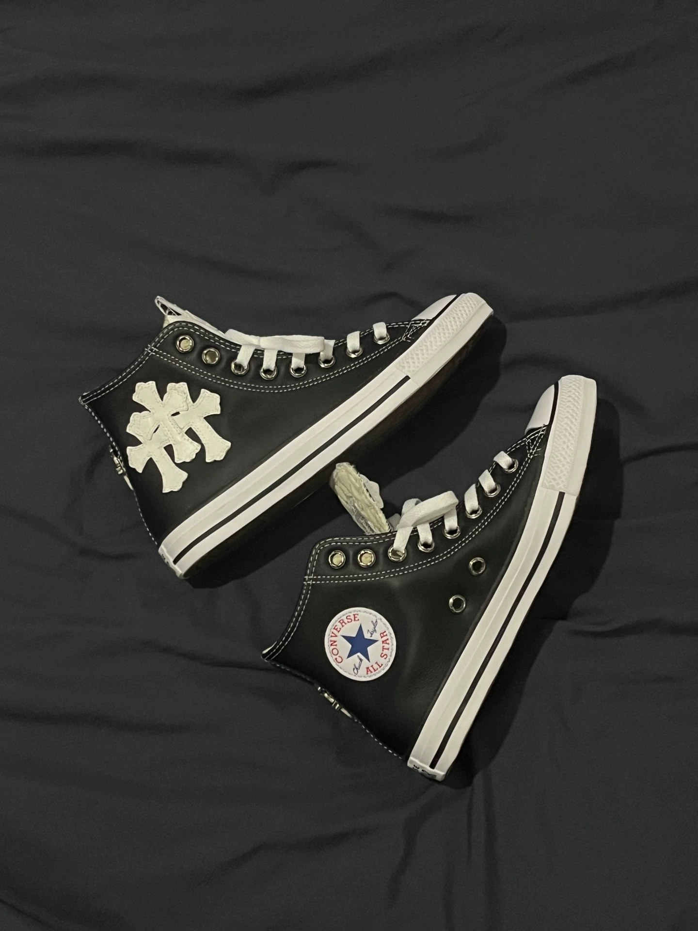 Chrome Hearts Converse All Star Black Canvas Lipstick Leather Converse - Image 5