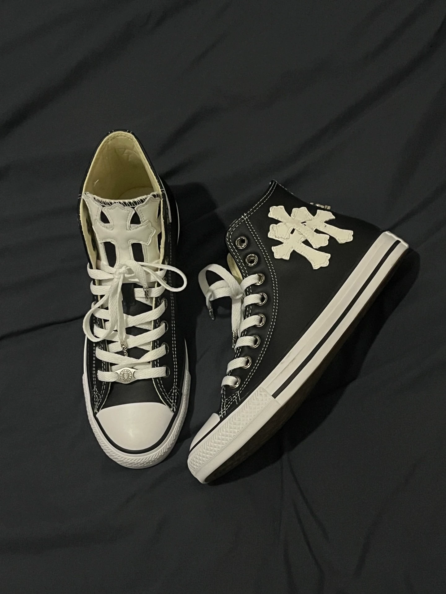 Chrome Hearts Converse All Star Black Canvas Lipstick Leather Converse