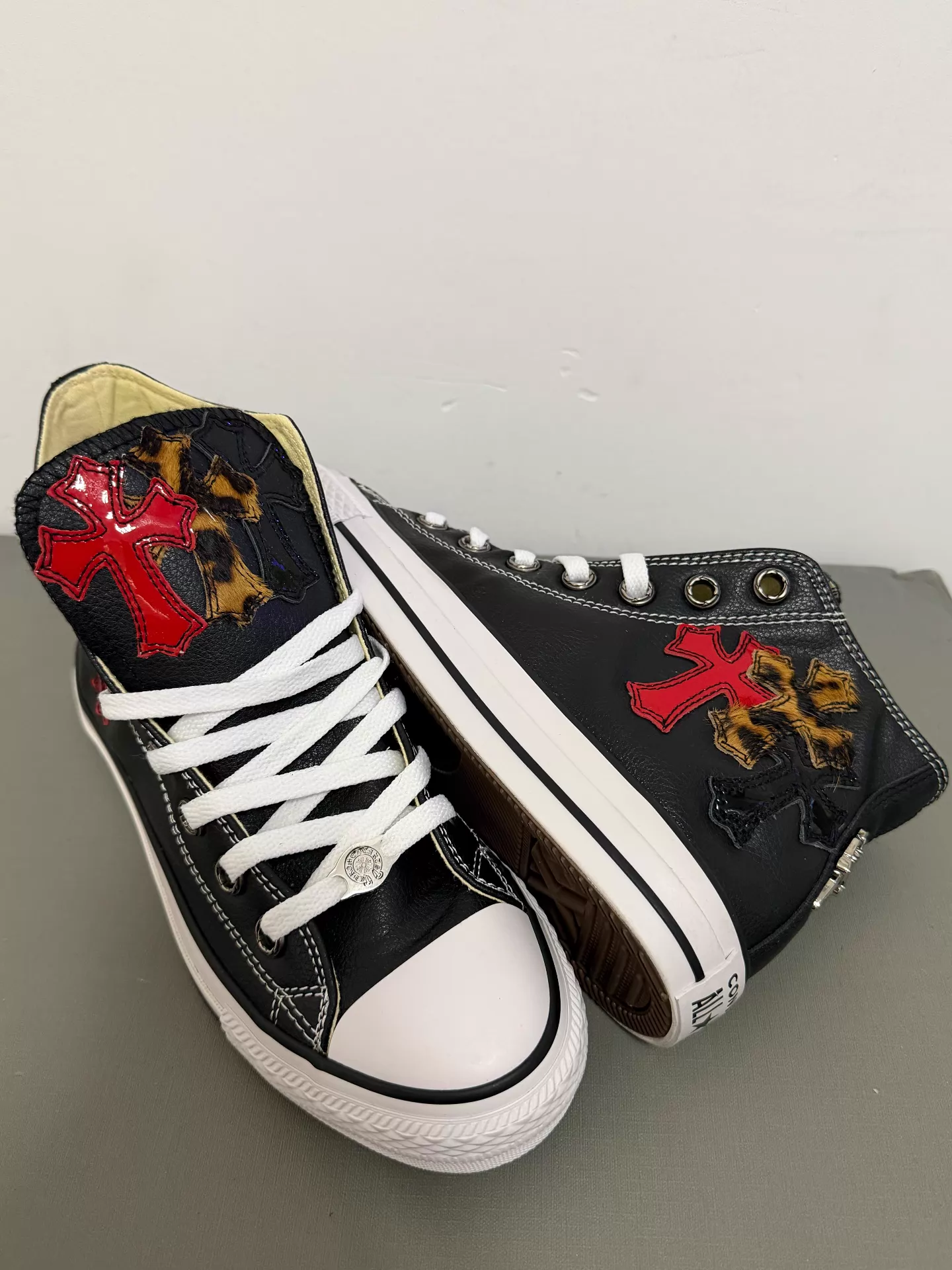 Chrome Hearts Converse remake custom leopard print black and red patent leather Converse - Image 5