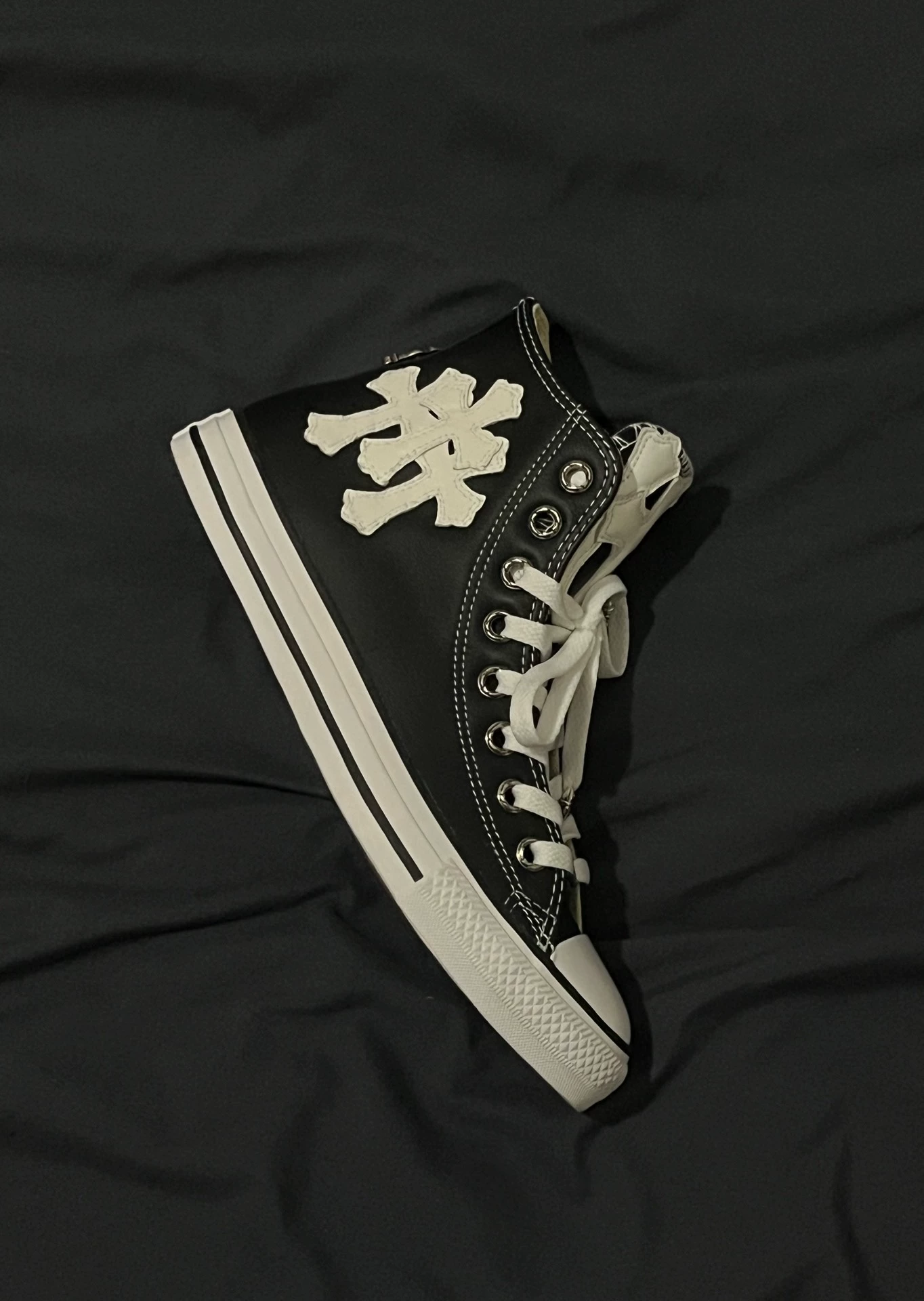 Chrome Hearts Converse All Star Black Canvas Lipstick Leather Converse - Image 4