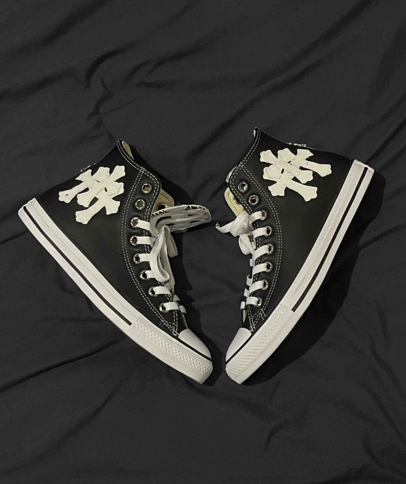 Chrome Hearts Converse All Star Black Canvas Lipstick Leather Converse - Image 2
