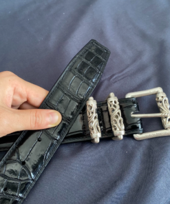 Alternative view of Chrome Hearts Crocodile Leather Belt, 3.8cm Wide, Black Crocodile Leather