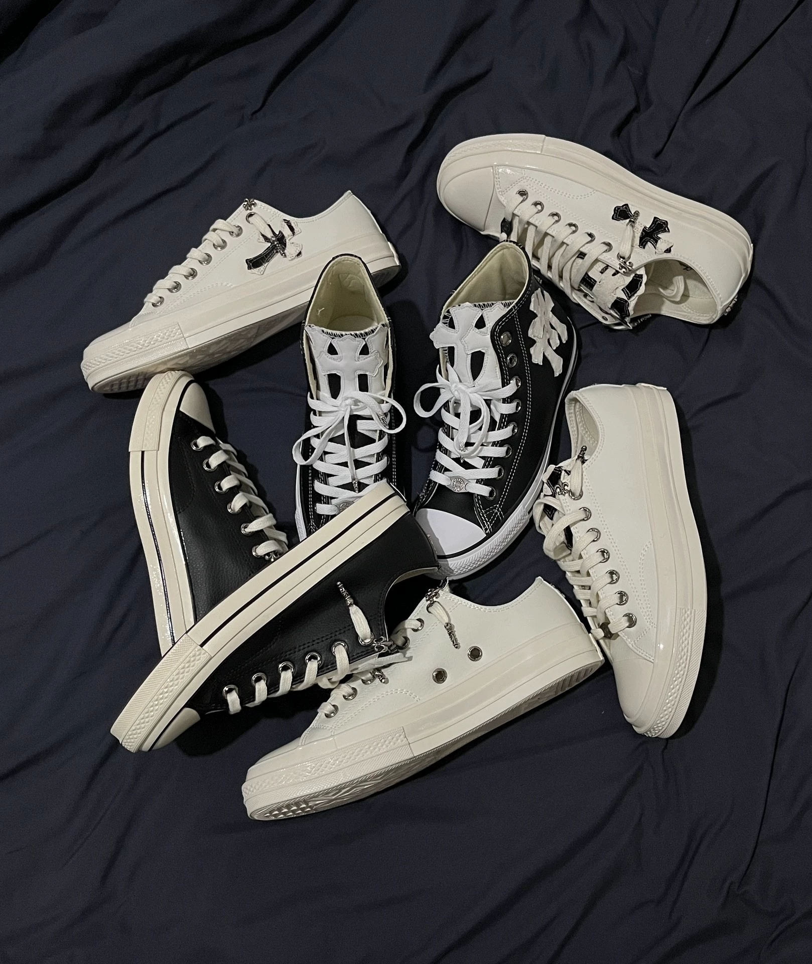 Chrome Hearts Converse All Star Black Canvas Lipstick Leather Converse - Image 6