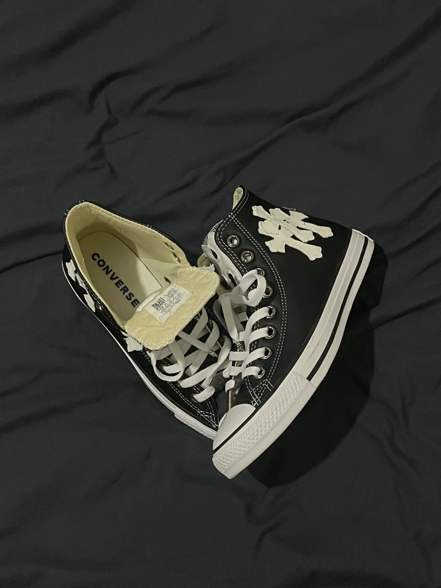 Chrome Hearts Converse All Star Black Canvas Lipstick Leather Converse - Image 7