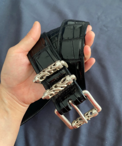 Chrome Hearts Crocodile Leather Belt, 3.8cm Wide, Black Crocodile Leather