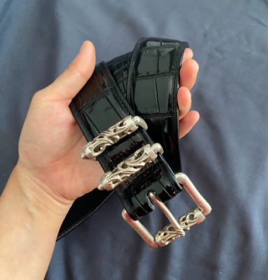 Chrome Hearts Crocodile Leather Belt, 3.8cm Wide, Black Crocodile Leather