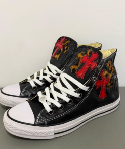 Alternative view of Chrome Hearts Converse remake custom leopard print black and red patent leather Converse